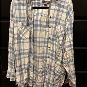 Natural Reflections Light Blue and White Plaid Shirt